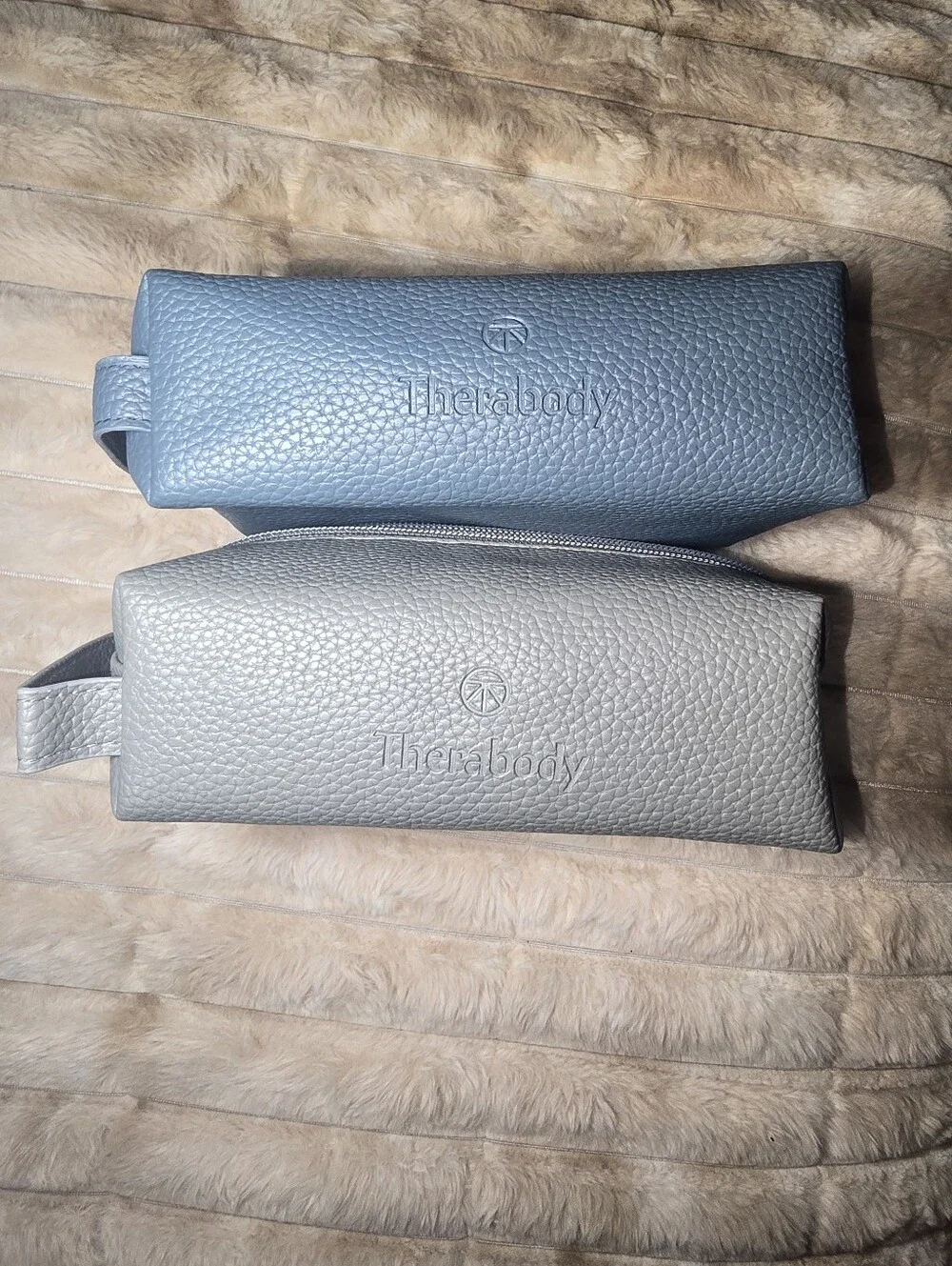 Therabody Leather Toiletry Bag Set — Blue and Gray